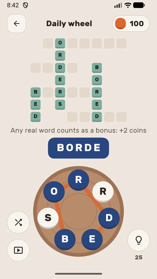 Spelling BORDER on the letter wheel