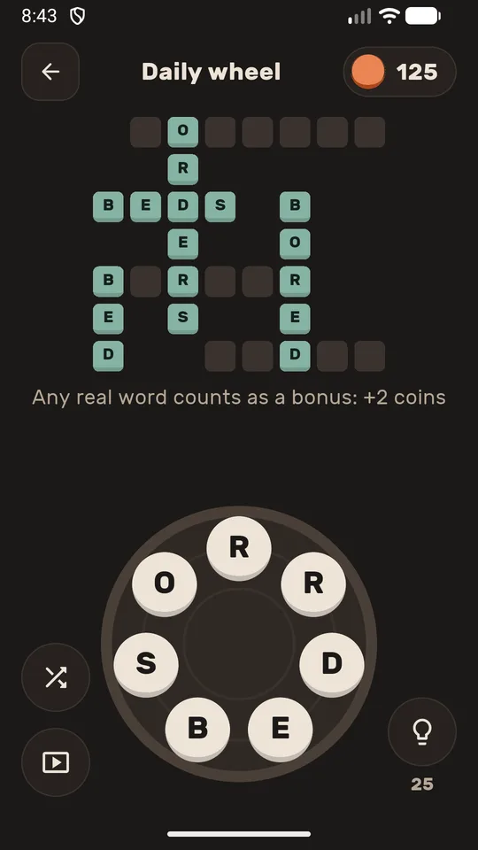 The daily wheel in dark mode